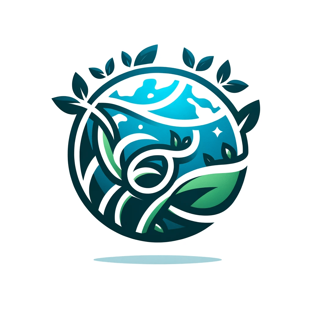 The icon depicting a globe with growing plants wrapped around it, symbolizing environmental sustainability and global impact